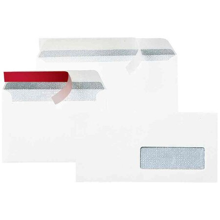 Boîte de 500 enveloppes dl 110 x 220 mm fenêtre à droite 35x100mm 80g blanc avec bande gpv