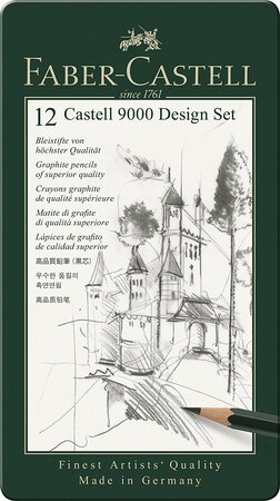 Etui de 12 Crayons CASTELL 9000 Design Dureté Assorties FABER-CASTELL
