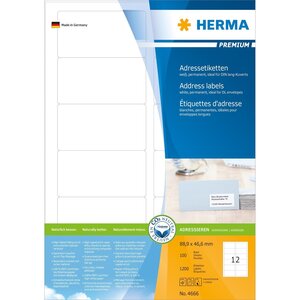 Etiquettes universelles premium, 88,9 x 46,6 mm, blanc 1200 sur 100 feuilles herma