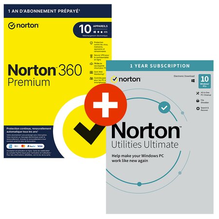 Norton 360 premium + norton utilities ultimate - licence 1 an - 10 appareils - a télécharger
