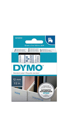 DYMO LabelManager cassette ruban D1 12mm x 7m Bleu/Transparent (compatible avec les LabelManager et les LabelWriter Duo)