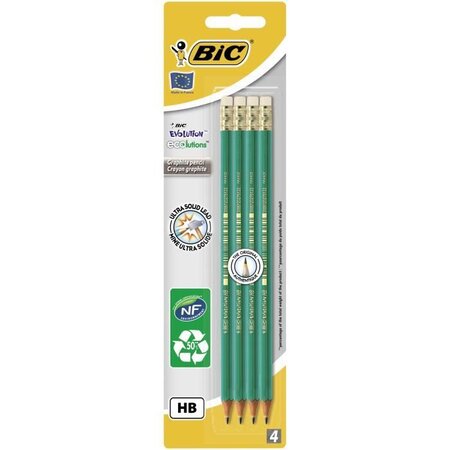 BIC - Crayon Graphite HB Ecolution Evolution Embout Gomme x4