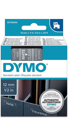 DYMO LabelManager cassette ruban D1 12mm x 7m Blanc/Transparent (compatible avec les LabelManager et les LabelWriter Duo)