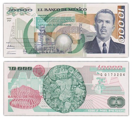 Billet de collection 10000 pesos 1989 mexique - neuf - p90c