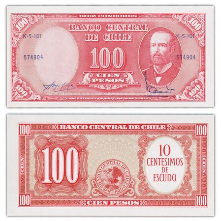 Billet de collection 10 escudos / 100 pesos 1960-1961 - chili - neuf - p127