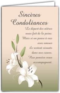 Carte Sincères Condoléances Fleurs Lys Blancs avec Enveloppe Blanche 12x17 5cm