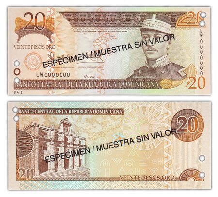 Billet de Collection 20 pesos oro 2004 République Dominicaine - Neuf - P169s4 - SPECIMEN